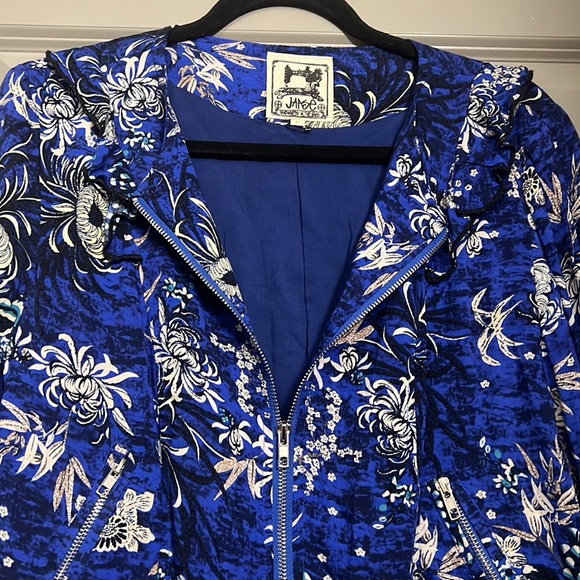 Jaase Boho Floral Cropped Blue Zipper Jacket EUC - Picture 5 of 10
